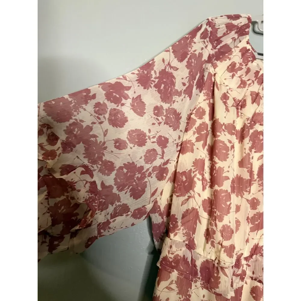 Simply Vera Vera Wang Chiffon Ruffle dress pink floral print - Picture 6 of 8